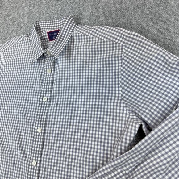 Untuckit Shirt Mens L Grey Gingham Checkered Long Sleeve Stretch Performance - Picture 2 of 9